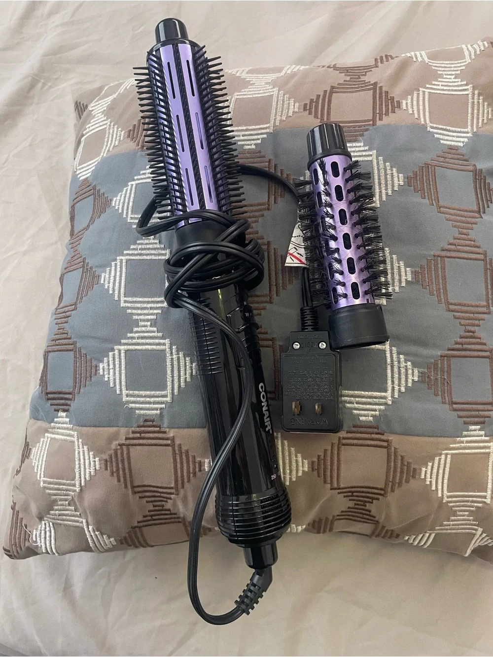 Purple & Black Rotating Hot Air Brush - Portable Hair Styler